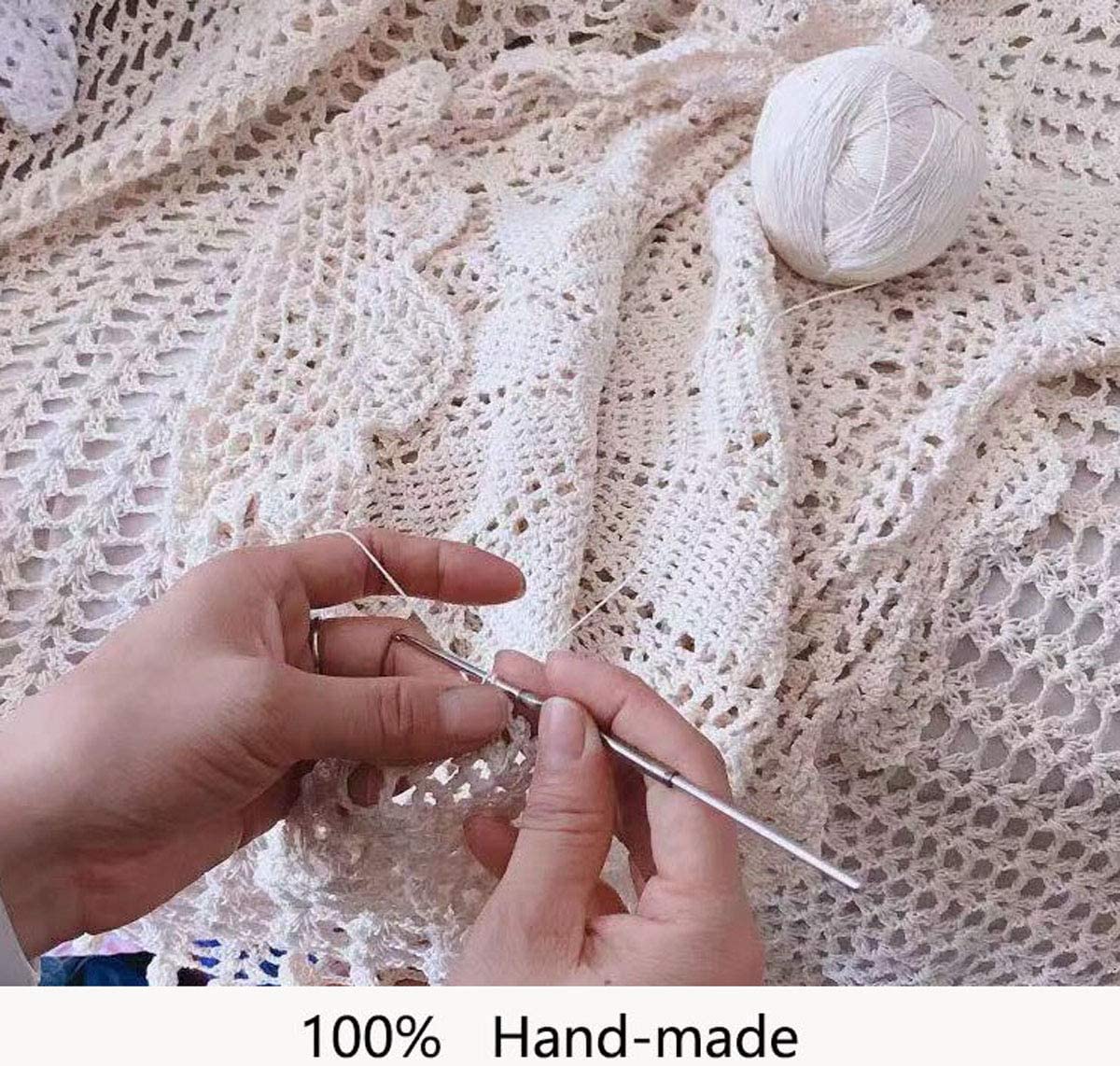 Janef Beige Handmade Crochet Cotton Table Cloth Lace Doilies Round Lace Tablecloths 20 Inches.